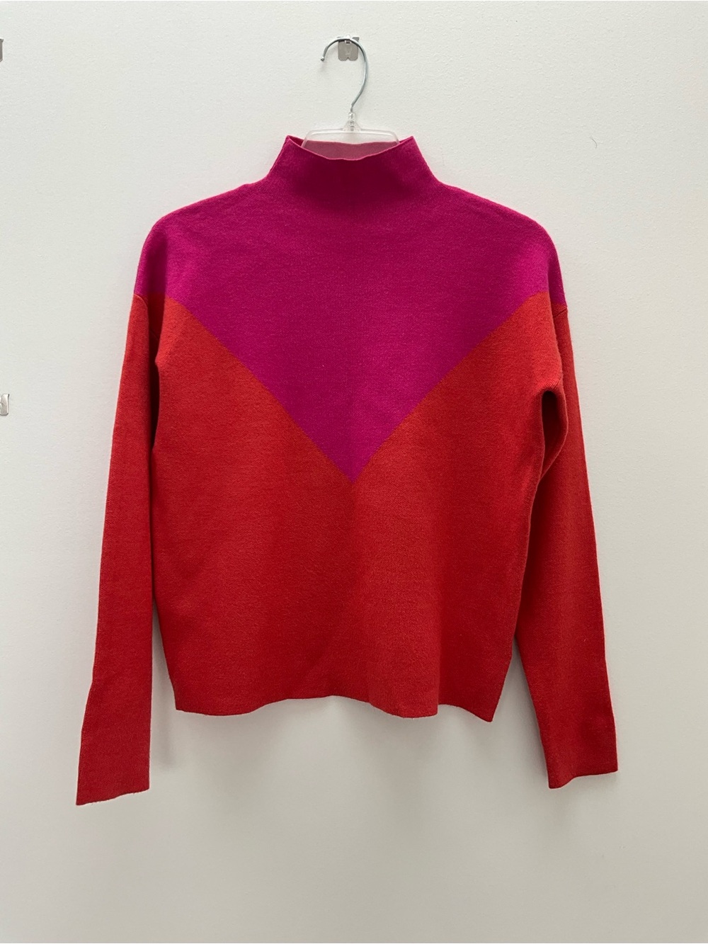 Cynthia Rowley Red & Fuchsia Colorblock Mock Neck Sweater